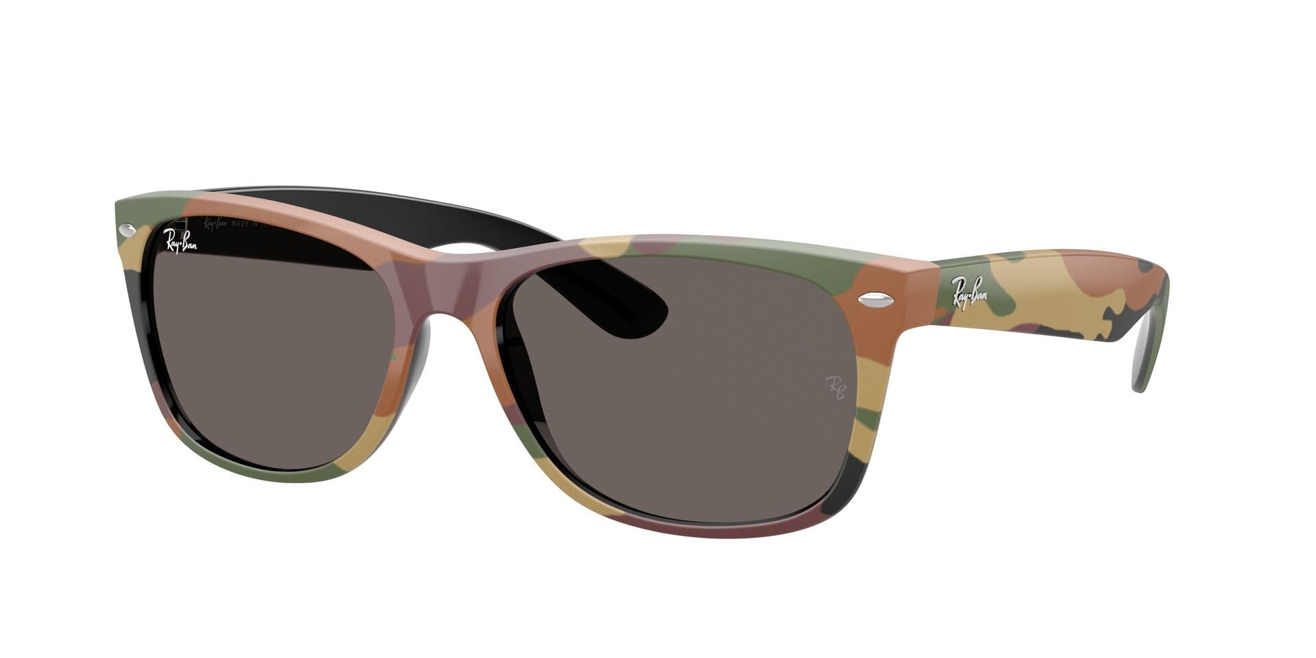 Ray-Ban RB2132 New Wayfarer Sunglasses, Black With Green Camo/Dark Grey, 55 mm Image