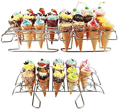 Leoattend Home Ice Cream Cone Cupcake Baking Rack, Cupcake Cone Baking Rack 12/16 Ice Cream Cone Holder Stand Cake Pastry Tray