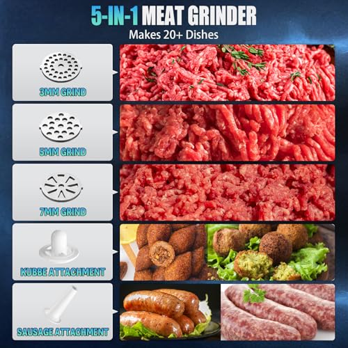 5.0 Upgrade Electric Meat Grinder【 3500W Super Motor】【SUS304 Blade & Plate】 3-Second Fast Meat Grinding, Perfect for Meat Grinders for Home Use (Silver)