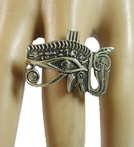 Egyptian Finger Ring Hieroglyphic Horus Eye Ankh Pharaoh Metal Hand Engraved Adjustable Egypt pharaohs Costume Jewelry Accessory Handmade 105