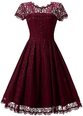 Zecoo Women's Retro Floral Lace Cap Sleeve Vintage Swing Bridesmaid Dress (S, Wine)