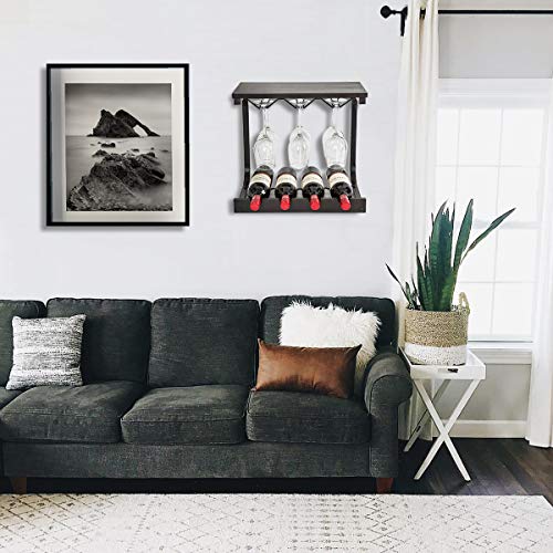 Soduku Wine Rack Wall Mounted Handmade Metal & Wood Wine Countertop Rack Wine Storage Shelf with