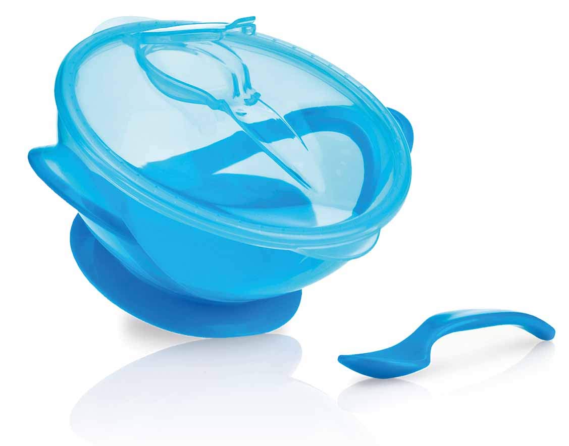 Nûby ID541 9Blue Baby Feeding Bowl with Suction Cup and Spoon, Blue