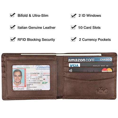 Wallet for Men-Genuine Leather RFID Blocking Bifold Stylish Wallet With 2 ID Window