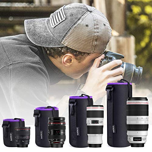 image for waka [4 Pack] Thick Protective Neoprene Camera Lens Pouch Set with Cov