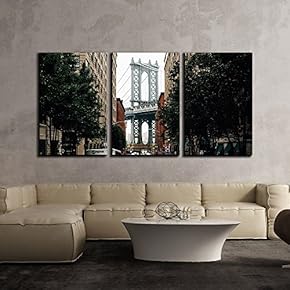 3 Piece Canvas Wall Art - Street Between Buildings with The Grand Bridge in The Background - Modern Home Art Stretched and Framed Ready to Hang - 16"x24"x3 Panels
