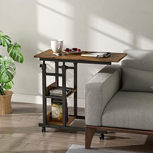 Up and Down Side Table on Wheels with Storage Shelves,Height Adjustable