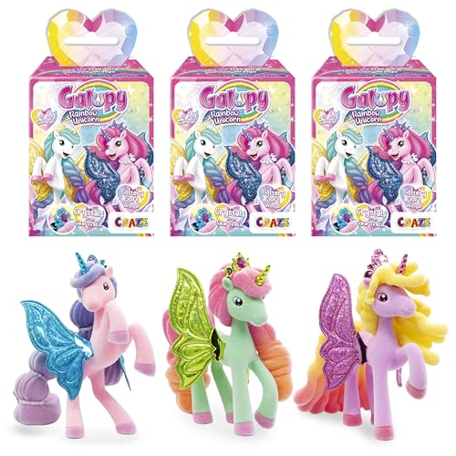 Galupy Rainbow Unicorn 3er Pack - Einhorn Spielzeug zu Sammeln, Einhorn Figuren mit Glitzerflügeln & Swarovski Kristal
