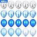 Blue Silver Confetti Balloons Agate Marble Stripe Assorted Colors Party Balloon, 12 Inch Pack of 40, Metallic Latex Balloons for Baby Shower Birthday Wedding NYE Party Decoration Supply, Blue Set