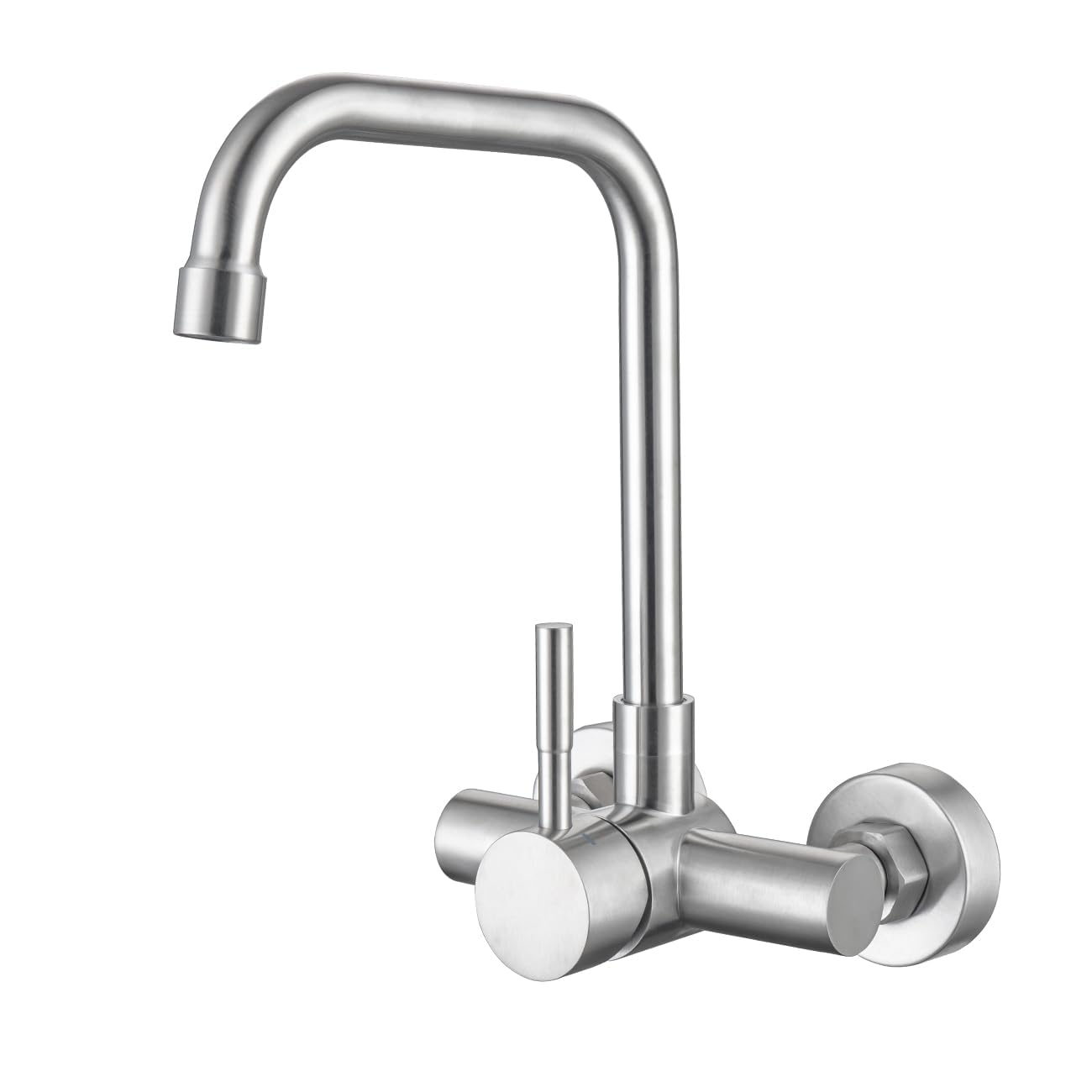 ONECE Wall Mounted Kitchen Faucet, Hot and Cold Water Hole Distance, 95-125 mm, 180° Rotatable Wall Mixer, Removable Aerator, 304 Stainless Steel, Brushed