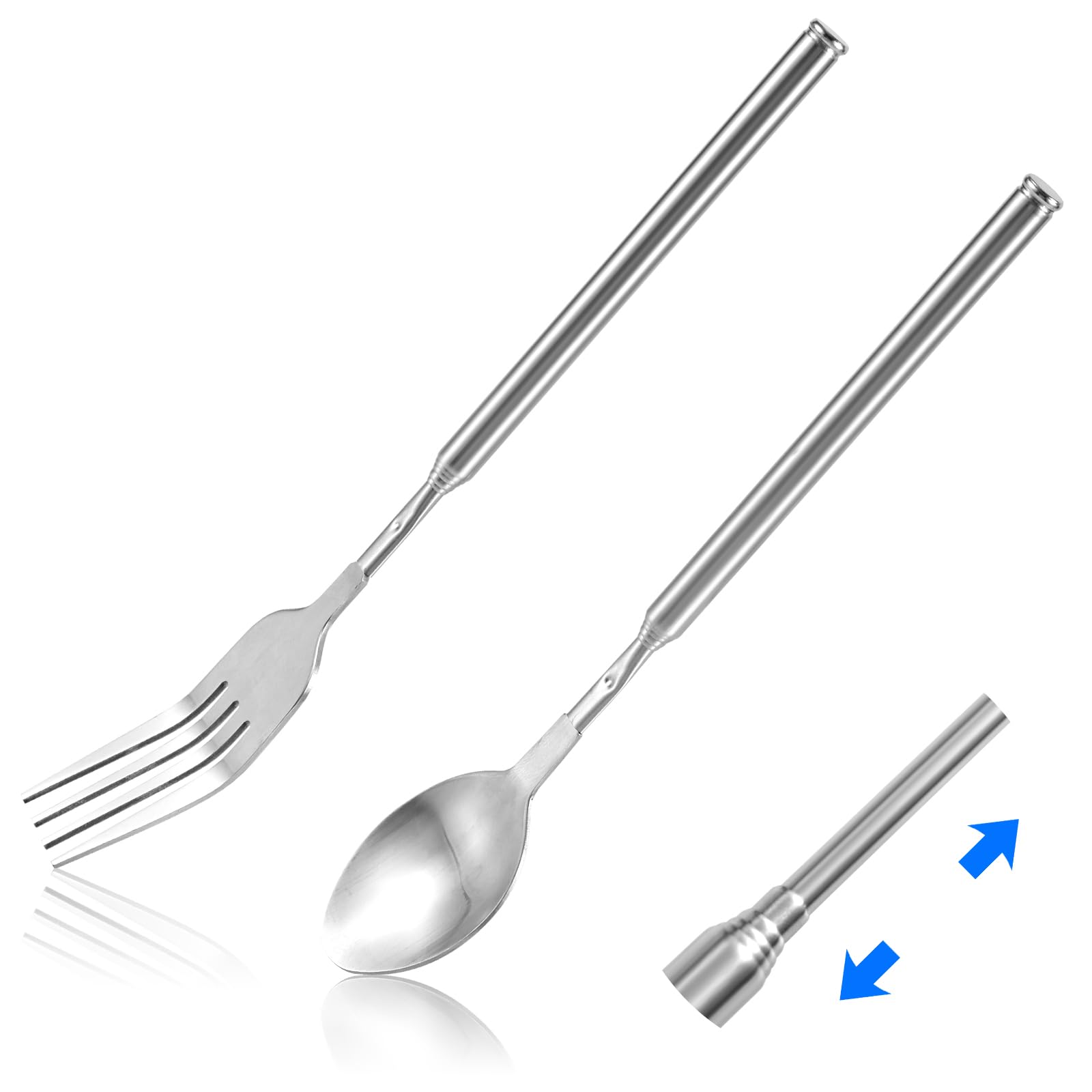 Stainless Steel Extendable Tableware Set - Long Fork and Spoon Extender for BBQ and Fruit