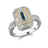 Newshe Vintage Rings for Women Gemstone Ring 925 Sterling Silver Blue Sapphire Princess Cz Size 6