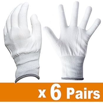 Ehdis Nylon White Working Gloves Stretchy Full Finger Labor Gloves Anti Static Non-slip Gloves for Washing, Car Cleaning, Household Cleaning Keeper - 6 Pair