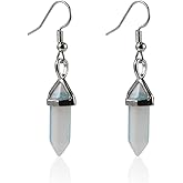 Healing Crystal Hexagonal Points Drop Dangle Earrings Set Quartz Natural Stone for Women Chakra Natural Quartz Stones Amethyst Gemstone Hook Spiritual Energy Gemstone Reiki Jewelry-Opal