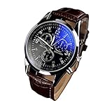 Bestpriceam Men's Luxury Fashion Blue Ray Glass Analog Quartz Brown Watch