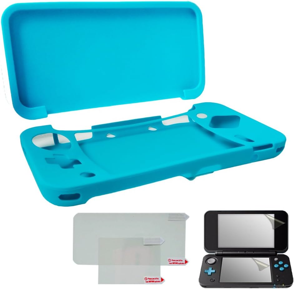 Pandaren Silicone Full Cover Skin with HD Ultra Clear Transparent PET Film Screen Protectors for New Nintendo 2DS XL(LL)(Blue)
