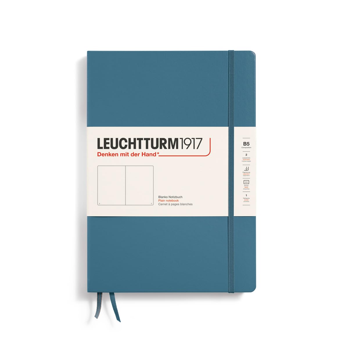 LEUCHTTURM1917 366180 Notebook Composition (B5), Hardcover, 219 Numbered Pages, Stone Blue, Plain