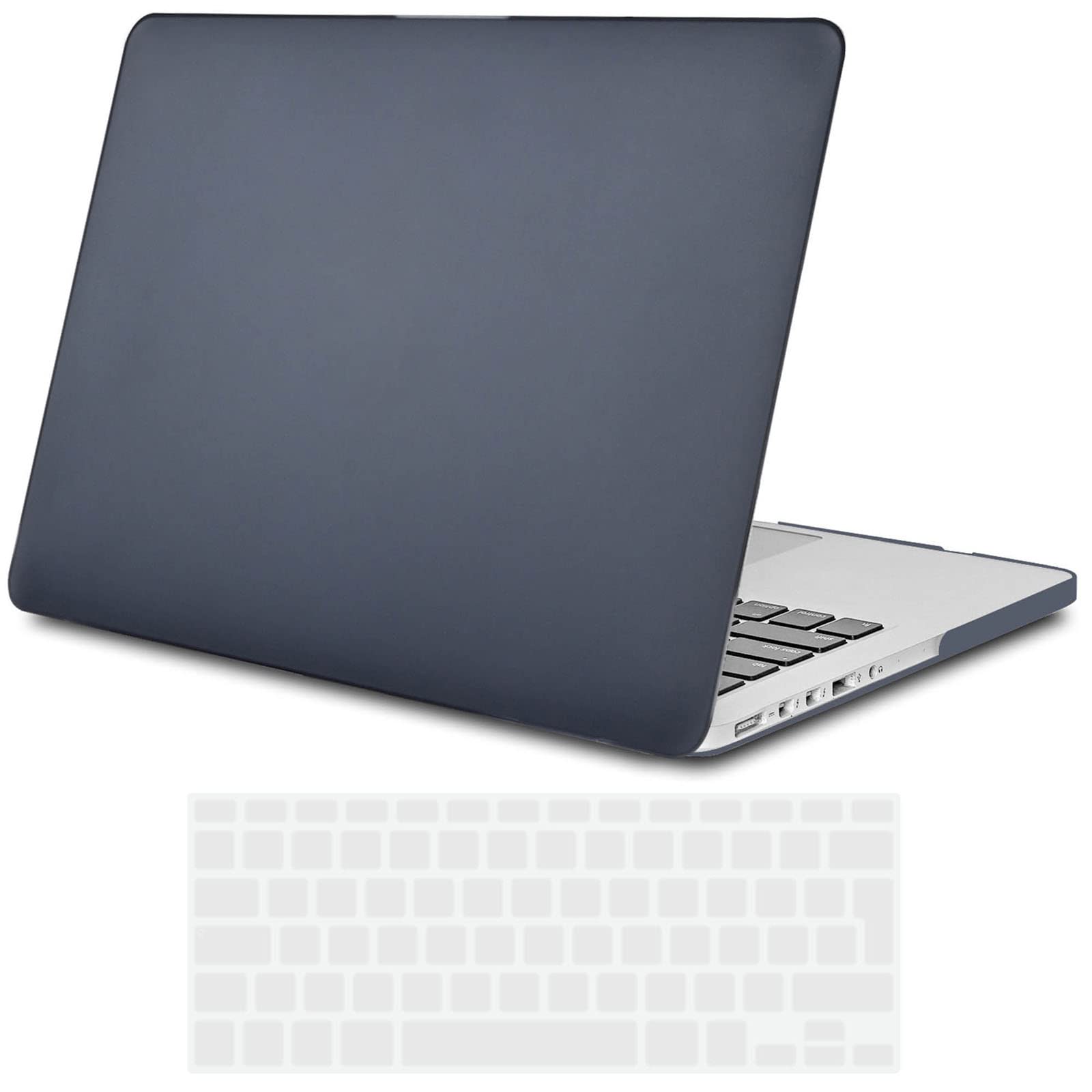TECOOL Case compatible with old MacBook Pro 15 inch Retina 2015 2014 2013 2012 (A1398), Plastic Snap On Hard Shell Cover & UK EU Keyboard Protector, Grey-Black (Matte)