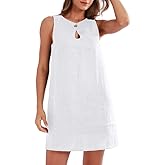 Amazhiyu Women's 100% Linen A-Line Mini Tank Dress Sleeveless with Keyhole Back