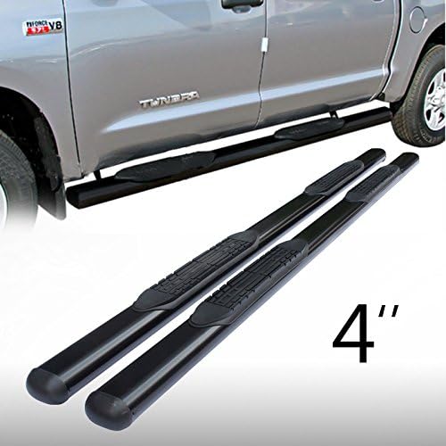 4" Oval Tube Black Carbon Steel Side Step Rails Nerf Bar Running Boards Fit 2007-2016 Toyota Tundra Crewmax Cab (Aka Extended Crew) (w/ 4 Full Size Doors)