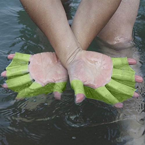 Polytree Silicone Swim Gear Fins Hand Webbed Flippers Training Glove (Green, M) - Thumbnail 3