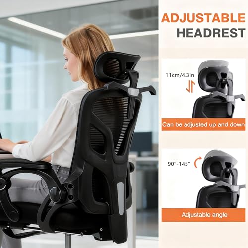 Ergonomic Office Chair,350lbs Heavy Duty Chair with Adjustable Lumbar Support & Headrest, 90-135° Recline Lock, Footrest, Buttock-Care Cushion, Breathable Mesh Computer Gaming Chair for Home Office