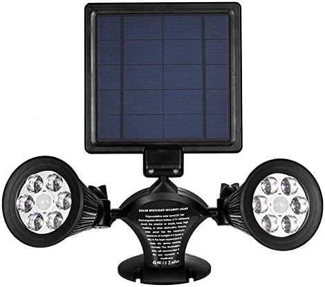 Vinus Solar Powered Lights PIR Motion Sensor Dual Head Spotlight Adjustable Waterproof 12 LED Wall Light for Deck Yard Garden Driveway - Auto On/Off