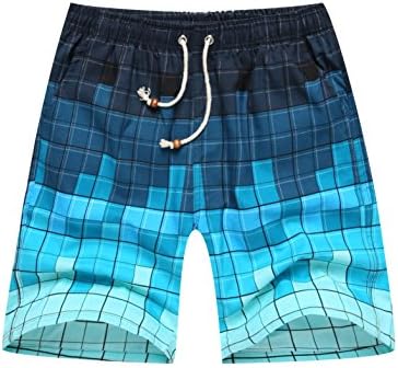 Men's Beach Quick Dry Breathable Plaid Borad Shorts Swim Trunks Navy Blue XL