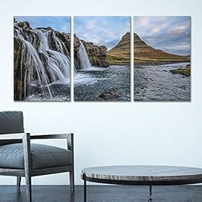 3 Panel Canvas Wall Art - Landscape Waterfall in Rocky Mountain - Giclee Print Gallery Wrap Modern Home Art Ready to Hang - 16"x24" x 3 Panels