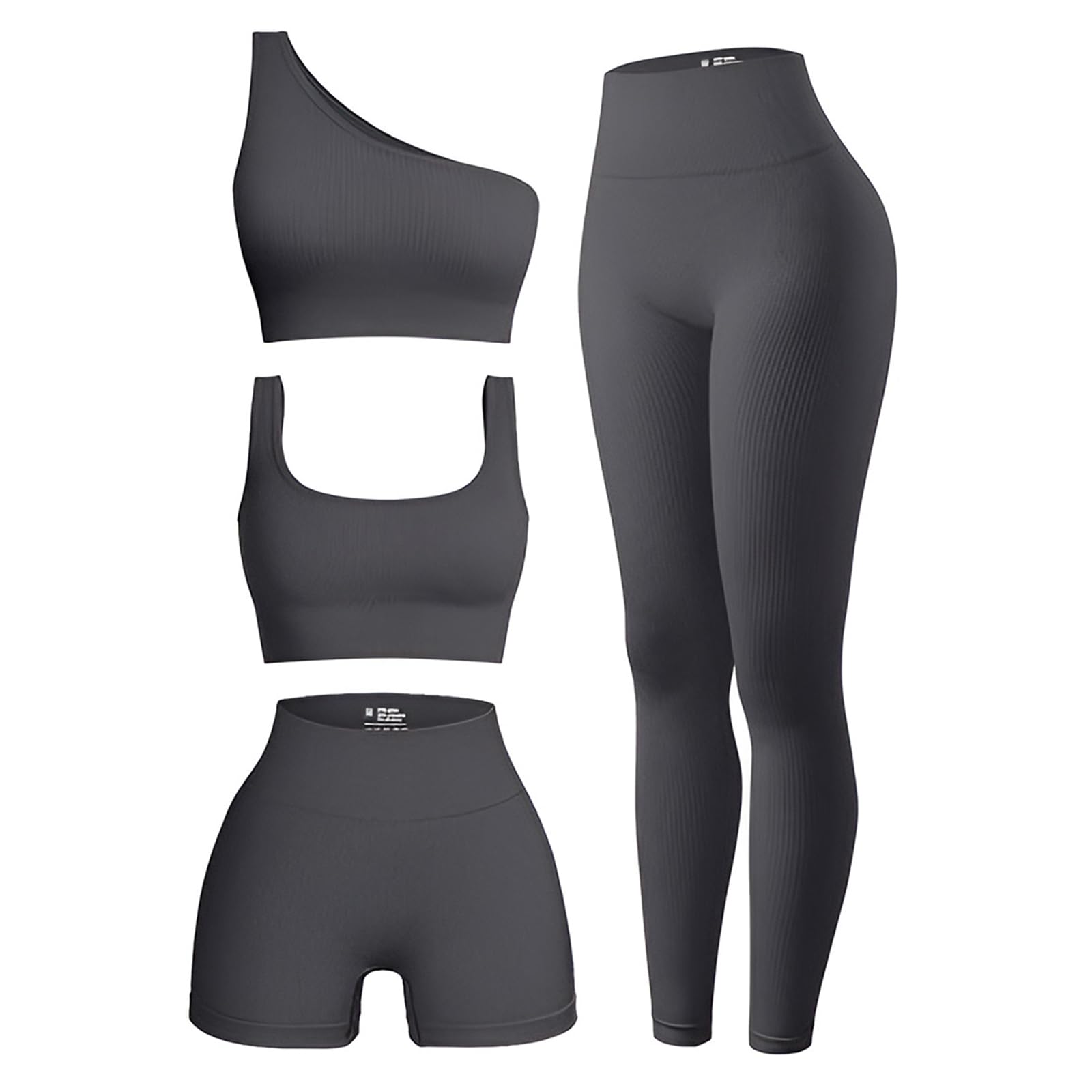 Photo 1 of OIERD 4 Piece Workout Sets For Women Ribbed Leggings Clothes Yoga Sets Active Wear Cute Matching Work Out Sets Gym Pilates Outfits For Women Set Grey,M