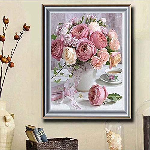 2 Pack 5D Diamond Painting Art Full Drill Kits, Beautiful Rose with Vase Embroidery Painting, Diamond Painting Kits DIY Art Craft Gift for Home Wall Decor (12In x 12In)