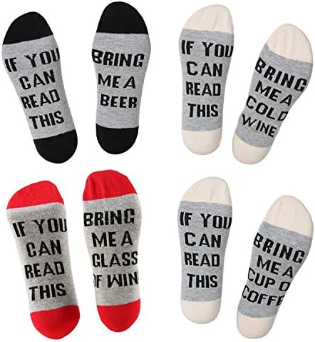 Pack of 4 Cotton Socks Funny If You Can Read This Red Wine White Beer Black Coffee Socks for Men and Women