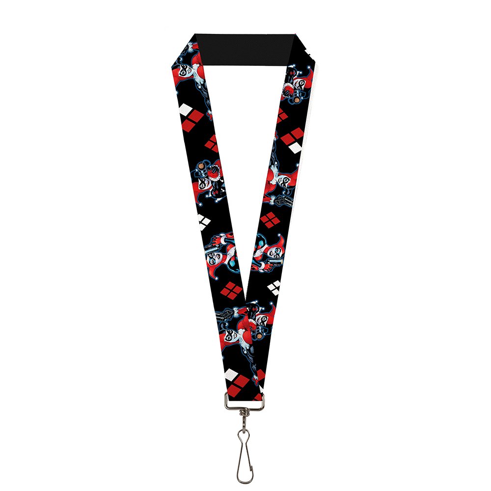Buckle Down Unisex-Adult's Lanyard-1.0"-Harley Quinn Shooting Poses/Diamonds Black/Key Chain, Multicolor, One Size