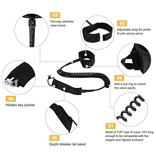 Tanice Surfboard Fins 3 Fins G5 Size FCS Base Surfboard Thrusters with 10'' Coiled Leash, 1 Fin Key and 6 Screws - Thumbnail 4