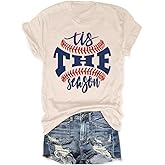 Baseball Shirts Women Tis The Season Baseball Mom T-Shirts Letter Print Graphic Tee Tops