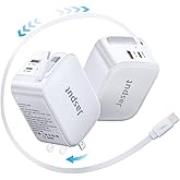 40W Retractable Wall Charger,Fast USB Chargers Block with Type c Cable for iPhone 16 15,Galaxy S23 22,LG,Pixel, Portable Retractable Charger Wall Plug for Home Office Travel
