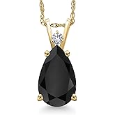 Gem Stone King 14K Yellow Gold Black Onyx and White Created Sapphire Pendant Necklace for Women | 2.81 Cttw | Gemstone December Birthstone | Pear Shape 12X8MM | With 18 Inch Chain