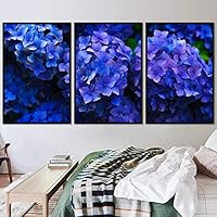 3 Piece Framed Canvas Wall Art Blue Cluster Flowers and Colorful Bouquet Canvas Prints Home Artwork Decoration for Living Room,Bedroom - 16