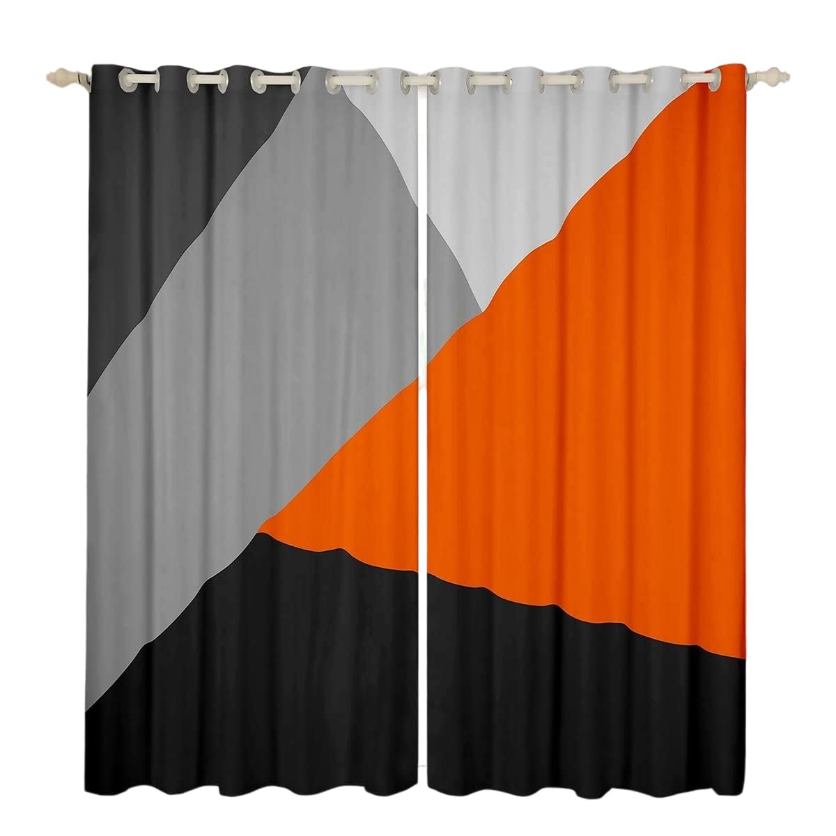Homewish Orange Gray Window Curtains 46"X54" Patchwork Geometric Triangle Blackout Curtains Orange Black Light Grey Curtains & Drapes For Kids Bedroom Modern Abstract Window Treatments 2 Panels
