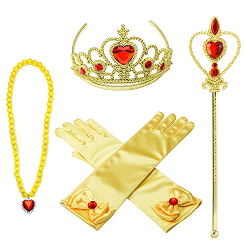 Princess Dress up Accessories 4 Gifts Set Gold Gloves Tiara Crown Necklace Wand