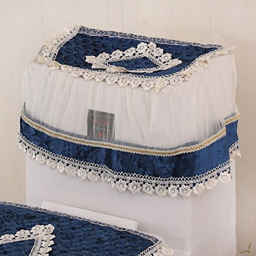 Freahap Toilet Cover Set Lace Bathroom Decor Tank Cover Toilet Lid Cover Toilet Seat Cover Blue - Thumbnail 3