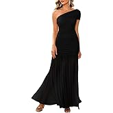 LAGSHIAN Women's Elegant Formal Long Dress One Shoulder Sleeveless Ruched Bodycon Evening Dress