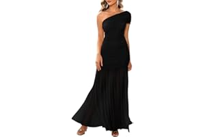 LAGSHIAN Women's Elegant Formal Long Dress One Shoulder Sleeveless Ruched Bodycon Evening Dress