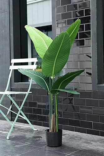 One 4 feet Artificial Silk Travelers UV Resistant Palm Tree Potted Plant,Fake Greenery Bird Paradise Plants Decor House Office