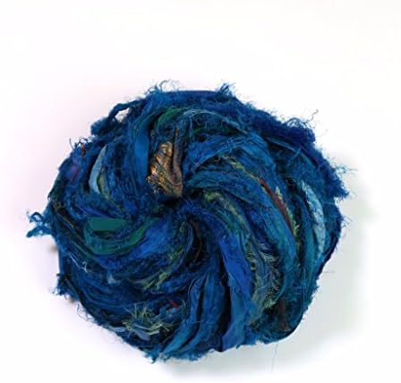 DARN GOOD YARN Recycled Windswept Sari Silk Ribbon Yarn 100 Grams,35 Yards, 1 Skein Handmade one of a Kind (Turquoise)