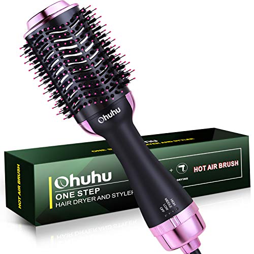 Upgraded Hot Air Hair Brush, Ohuhu Hair Dryer Brush 4 in 1 Electric One Step Hair Blow Comb Volumizer with Negative Ions for Hair Dryer, Styling, Curler and Straightener Valentine’s Day Gift