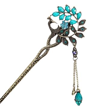 Retro- Haar-Dekor-Haar-Stock Chinesische Art traditionelle Quasten-Haar-Klipp-Haarpin #022 Blau