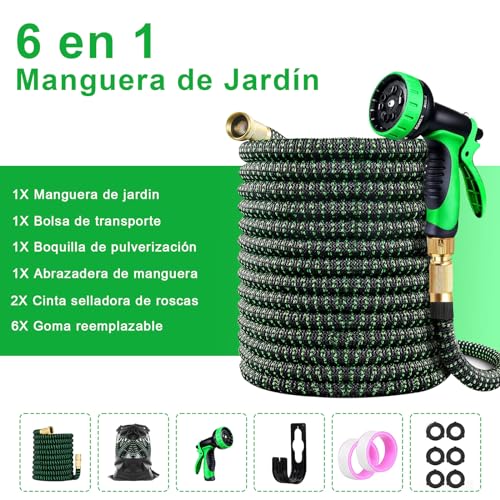 Manguera de Jardín,100FT/30M Manguera Expandible con 10 Modos de Pulverización,3/4" Conectores de Latón,Manguera de Agua Flexible a Prueba de Fugas sin Torceduras,para Regar Flores,Lavado de Autos