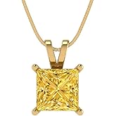 Clara Pucci 14K Yellow Gold Plated Solitaire 16" Box-Chain Necklace - Sterling Silver 2ct Princess Cut Citrine Pendant
