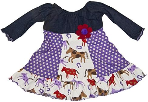 Cheeky Banana Little Girls Denim Horses Peasant Dress Size 2 Purple Multi